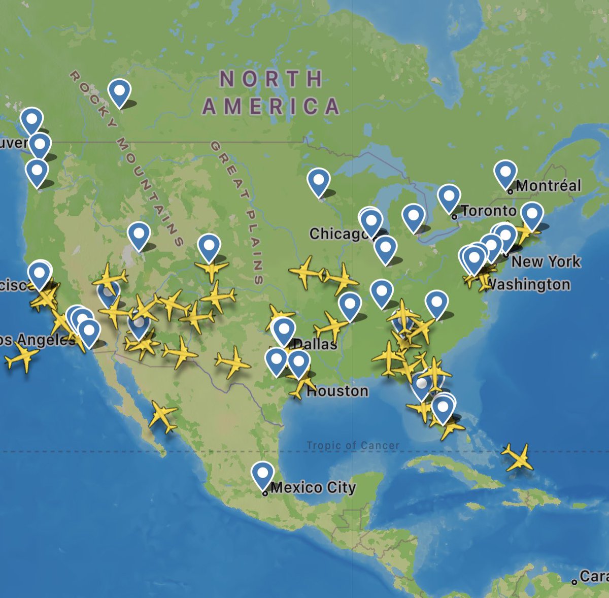 OC_Scanner's tweet photo. As of 19:43 PST #Southwest currently has approximately 35 aircraft airborne over the US #SouthwestAirlines 

That’s just ridiculous https://t.co/csfscbhrvo
