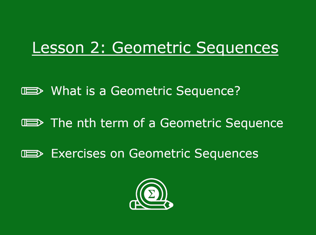 mathsformatrics's tweet photo. Lesson 2 on Geometric Sequences
#MathsforMatrics #Grade12 #Mathematics #MatricMaths #GeometricSequences https://t.co/tNS70aMZP6
