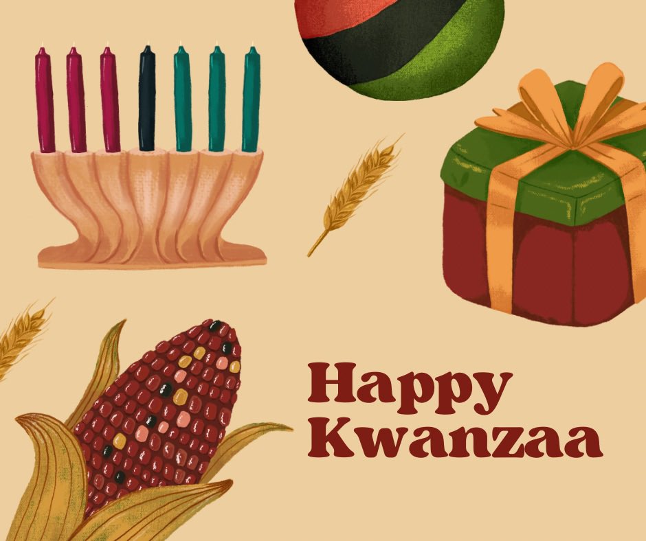 Kwanzaa is a celebration from Dec 26 - Jan 1 that honours Black history & culture. The 7 candles represent Umoja (unity), Kujichagulia (self-determination), Ujima (collective work/responsibility), Ujamaa (cooperative economics), Nia (purpose), Kuumba (creativity), Imani (faith).