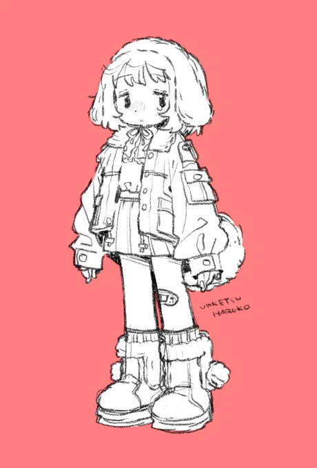 年賀状用の女の子のキャララフ…。かわいいミリタリー。 