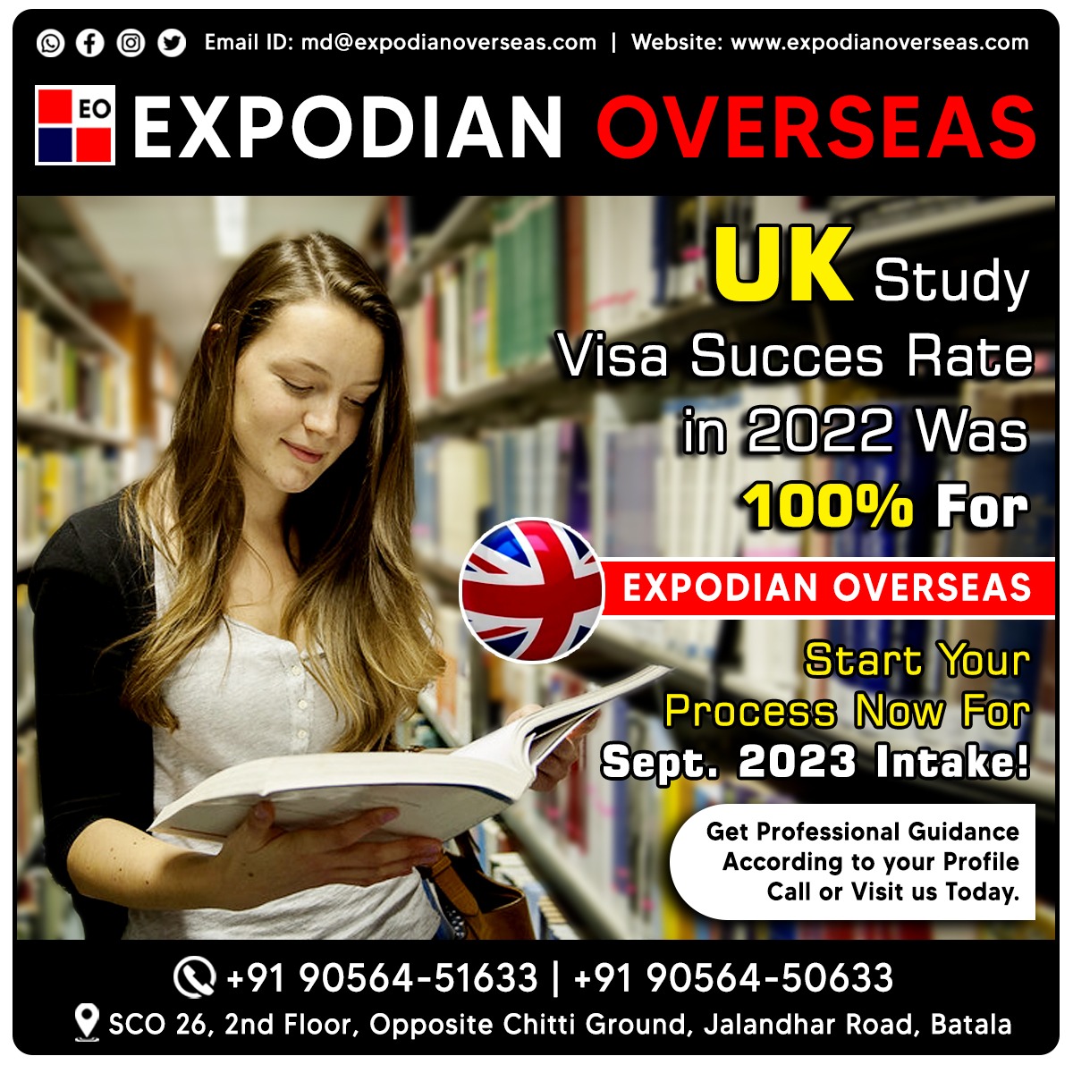 With the grace of Waheguru, We achieved this milestone.. Expodian Overseas proudly announce that UK Study Visa Success rate in 2022 was 100%.  For admission in 2023 Intakes, Please contact us at +91 90564 51633.
#ukstudyvisa #ukstudents #ukwithoutielts #WithoutIELTS #studyinuk