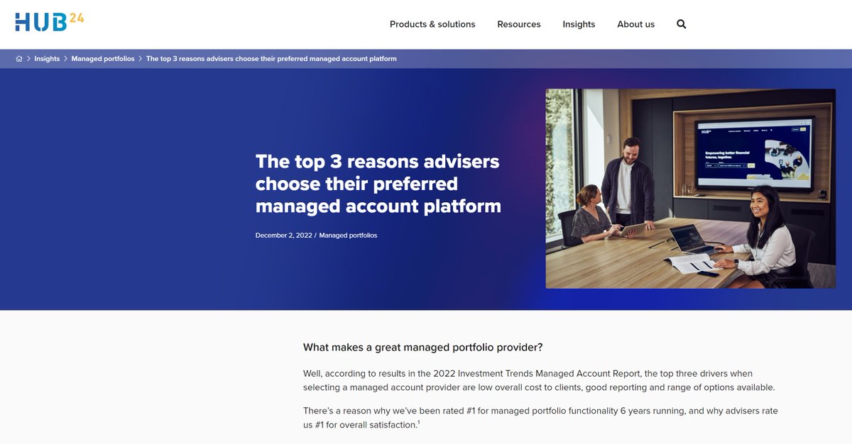 What makes a great managed portfolio provider? Learn why HUB24 has been rated #1 for for managed portfolio functionality for 6 years running*: bit.ly/3WlXmVY

*Investment Trends Platform Competitive Analysis and Benchmarking Report (2016-2021).

#innovationthatdelivers