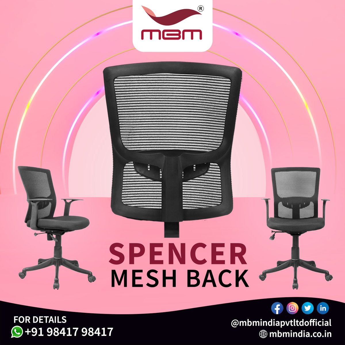 mbmindiapvt2's tweet photo. SPENCER MESH BACK..!

For bulk order: +91 98417 98417
Visit https://t.co/p8tFSvJp21
Whatsapp chat: https://t.co/hnejD0V91B

#MBM #MBMCHAIRS #MBMINDIAPVTLTD
#Chairparts #Chairback #Meshback #Chairbackrest #Manufacturing #Revolvingchaircomponent #Chaircomponent #Officechairparts https://t.co/iQdVceWtRz