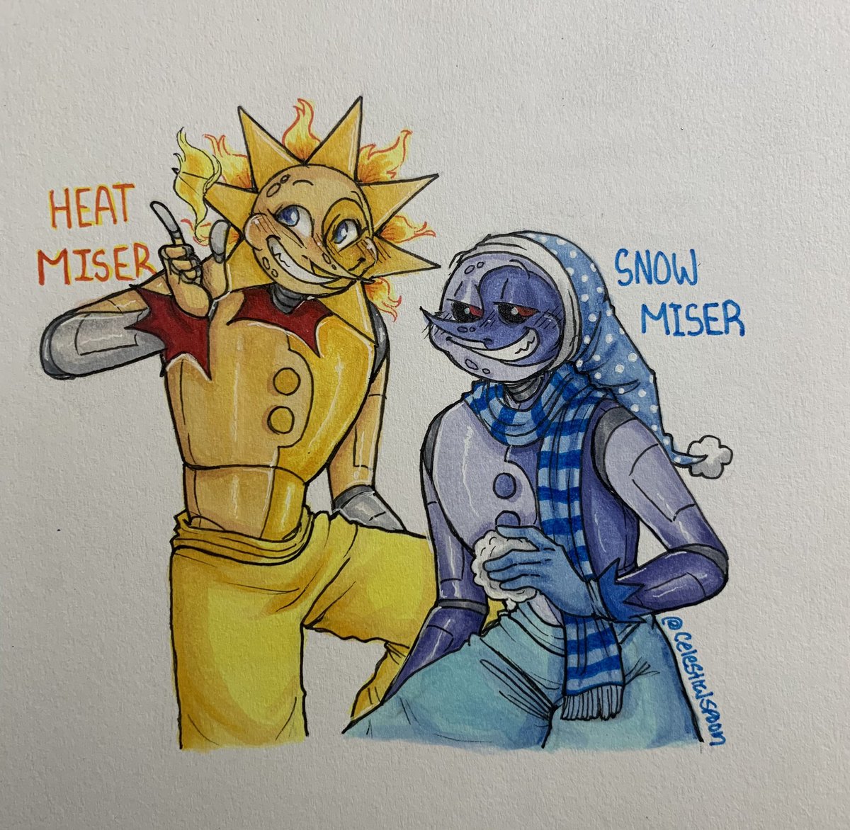 Heat and Snow miser drawing from my recent stream! :)) #sundropfnaf #Moondropfnaf #fnafsb #fnafsecuritybreach #art