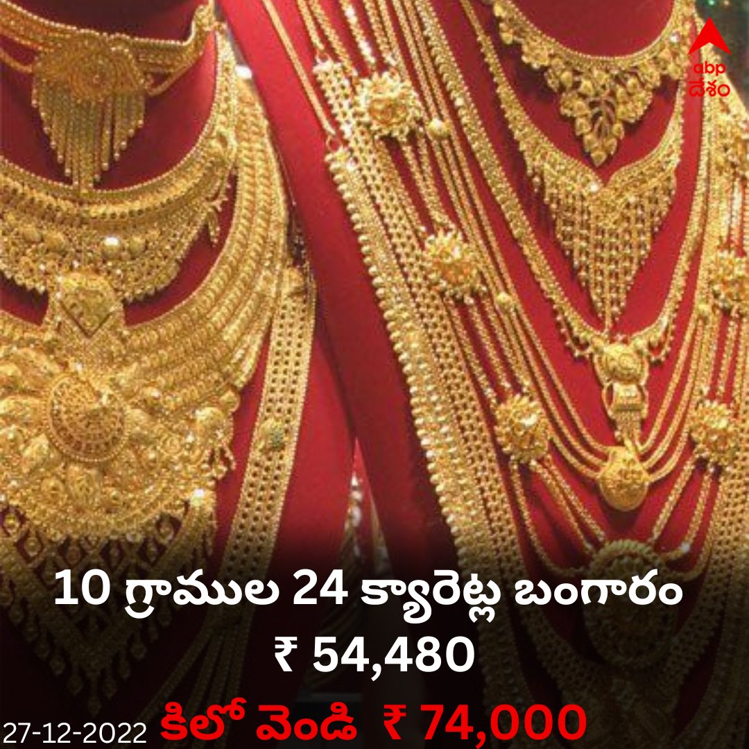ABPDesam's tweet photo. హైదరాబాద్ మార్కెట్లో 10 గ్రాముల 22 క్యారెట్ల బంగారం ధర ₹ 49,950 కి చేరింది. 10 గ్రాముల 24 క్యారెట్ల బంగారం ₹ 54,480 గా ఉంది. కిలో వెండి ధర హైదరాబాద్ మార్కెట్లో ₹ 74,000 కు చేరింది. ఏపీ, తెలంగాణవ్యాప్తంగా ఇదే ధర అమల్లో ఉంది.
#goldratetoday #silvertoday #goldrateinhyderabad https://t.co/rGUQpx8CpA