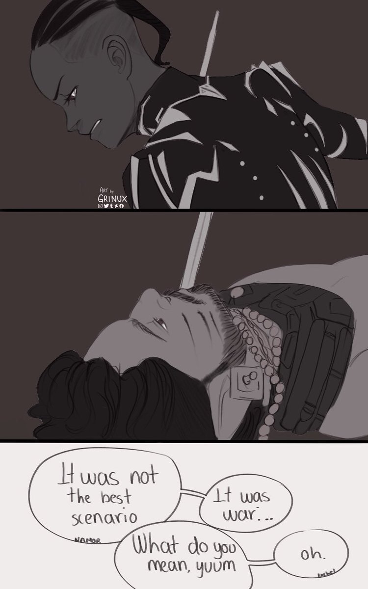 _grinux's tweet photo. #Nashuri little comic.
I really wanted to redraw that scene. 
#namor #shuri https://t.co/iFpla2fIRk
