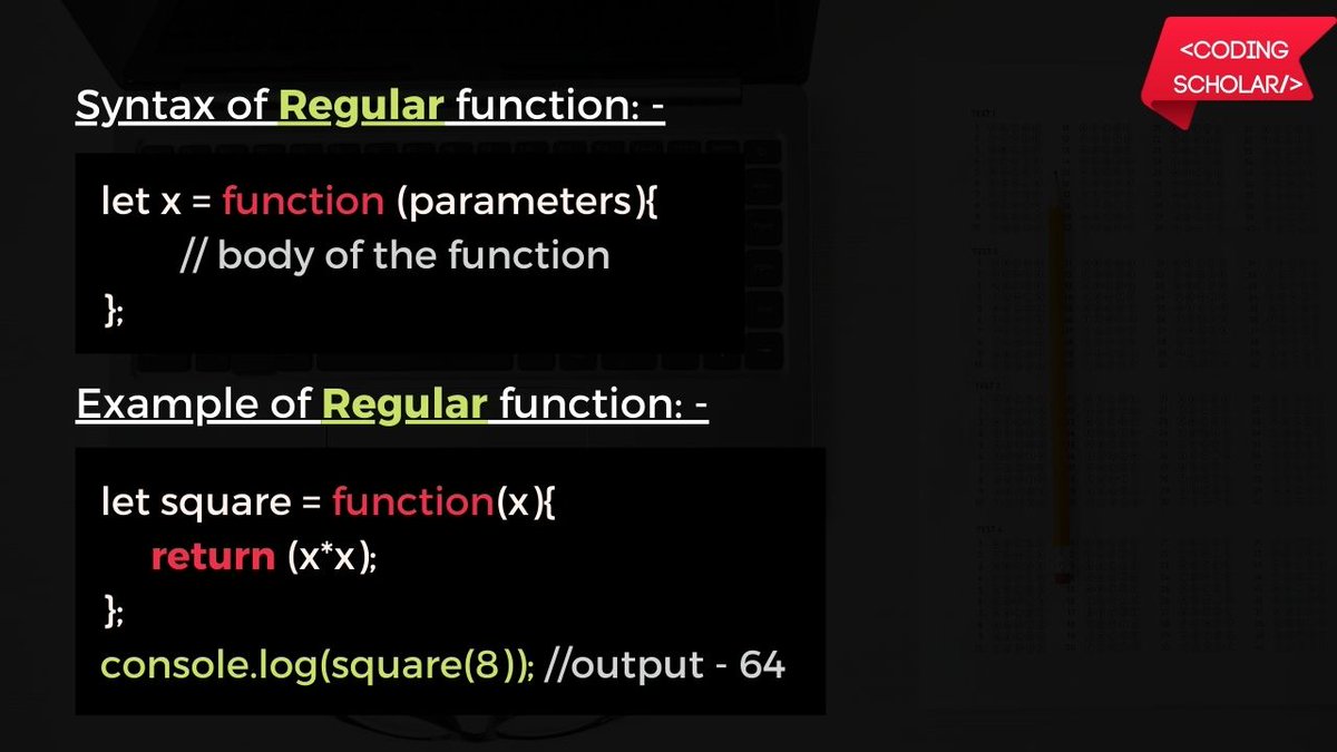 coding_scholar's tweet image. Difference between Regular Function and Arrow Function 🤔
Difference between Regular Function and Arrow Function 🤔
Follow @coding_scholar for such more content ☺️
#codingscholar #coding #programming #programminghumor #codingforkids #codinglife #javascript #html #css #js
