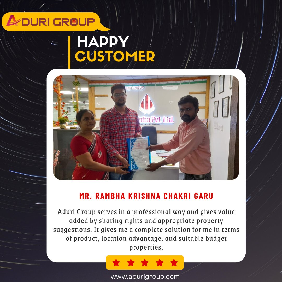 Our Ultimate Inspiration - Our Customers!

#HappyCustomer #CustomerSatisfaction #AduriCustomers #AduriGroup