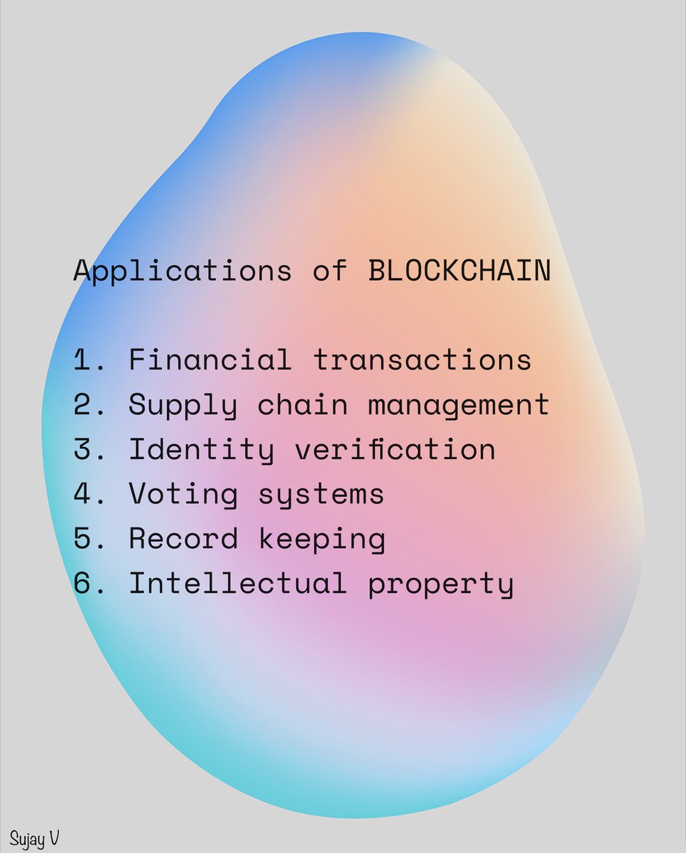 sujayvadavadagi's tweet image. Blockchain technology has many potential applications, including:
#web3 #blockchain #application  #trust