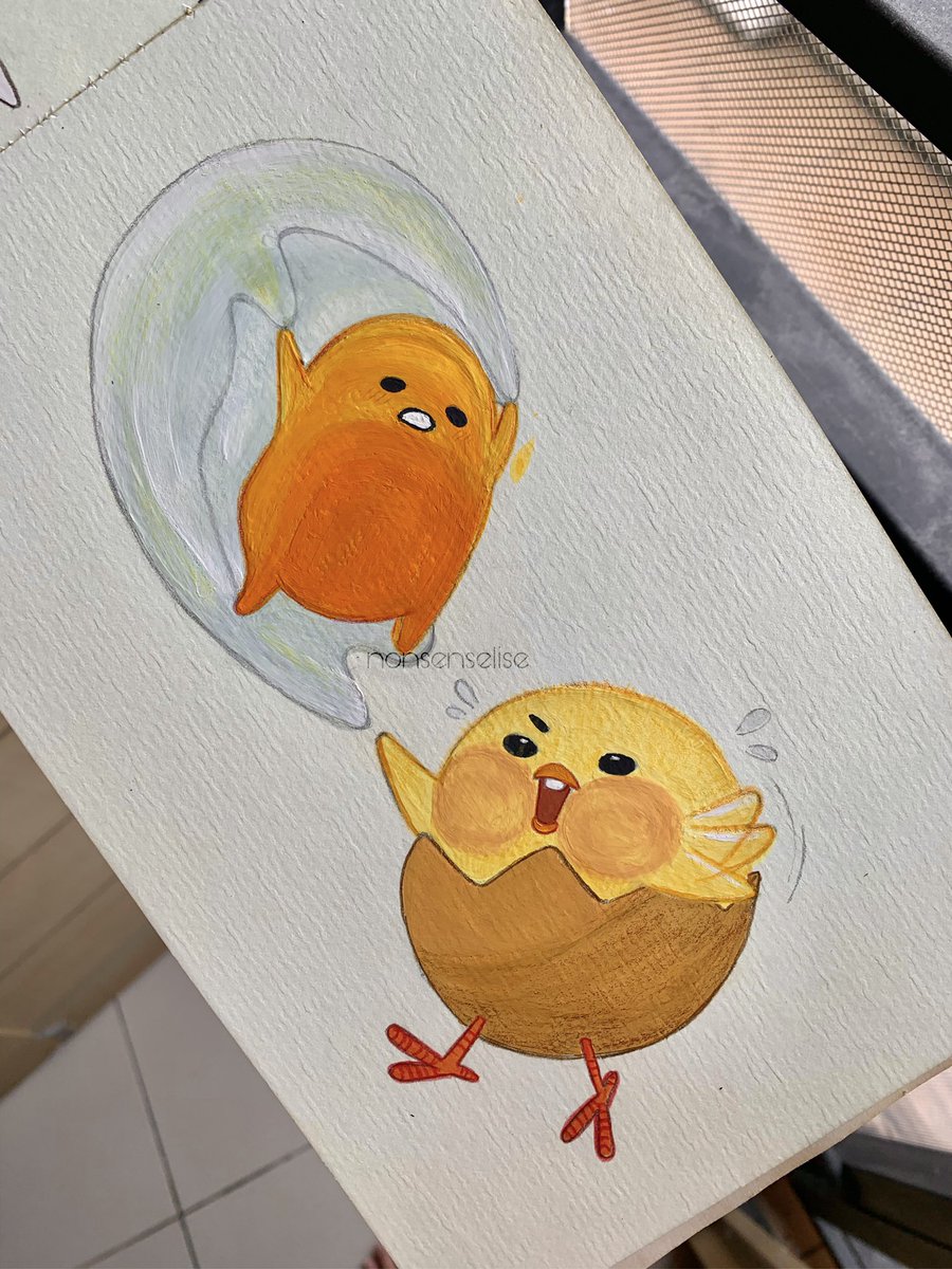 crying in gouache😭

gouache coloring is surely giving ups and downs, but the result✨✨✨

#gudetama #sanrio #sanriofanart #gouache #ArtistOnTwitter #artidn