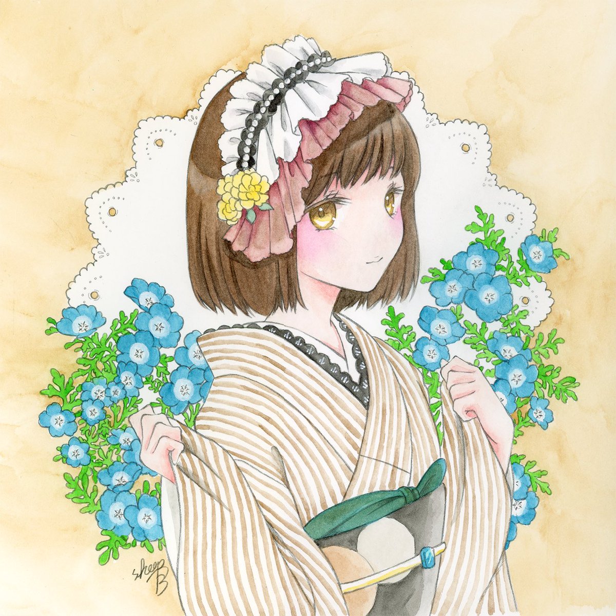 「和ロリちゃん二人目ウォーターフォード細目/水彩色鉛筆/シャープペンシル#アナログ」|sheepD🐑5/5ティア「き52a」のイラスト