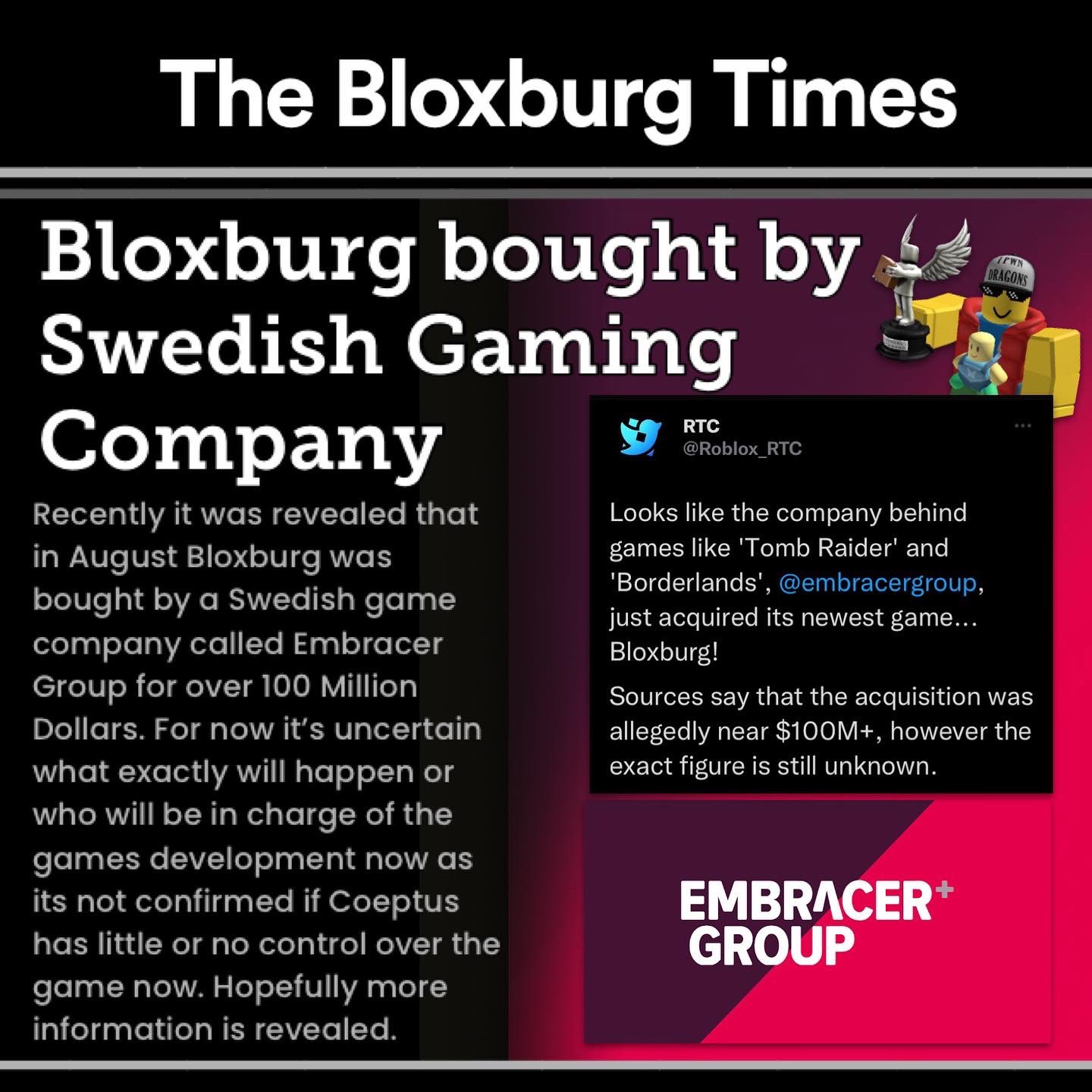 Bloxburgs was bought for 100M?! : r/Bloxburg