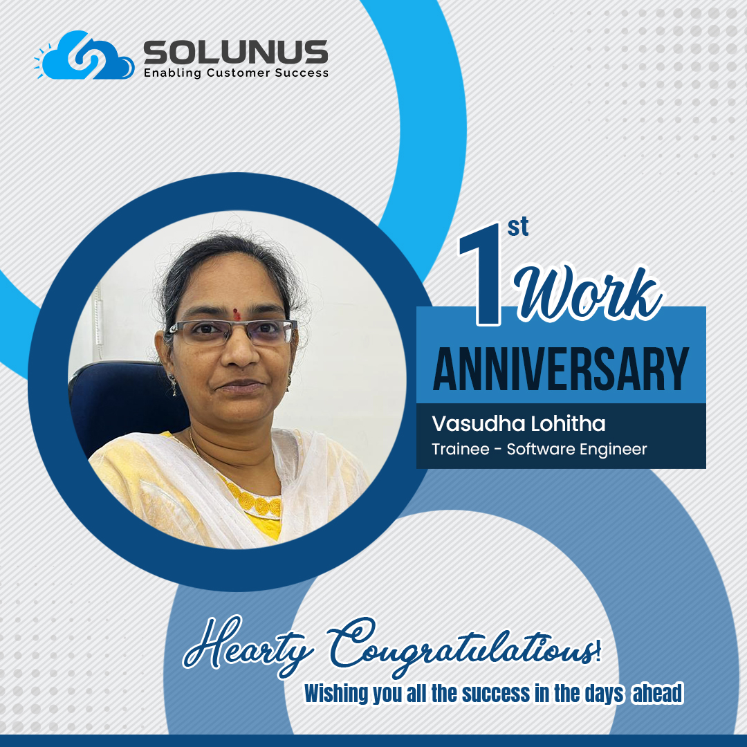 solunusinc's tweet photo. Congratulations on completing your 1st year at #Solunus, Vasudha Lohitha! Thank you for all your hard work and dedication! #EmployeeAppreciation #WorkAnniversary #LifeAtSolunus https://t.co/NMq4X6QwX1