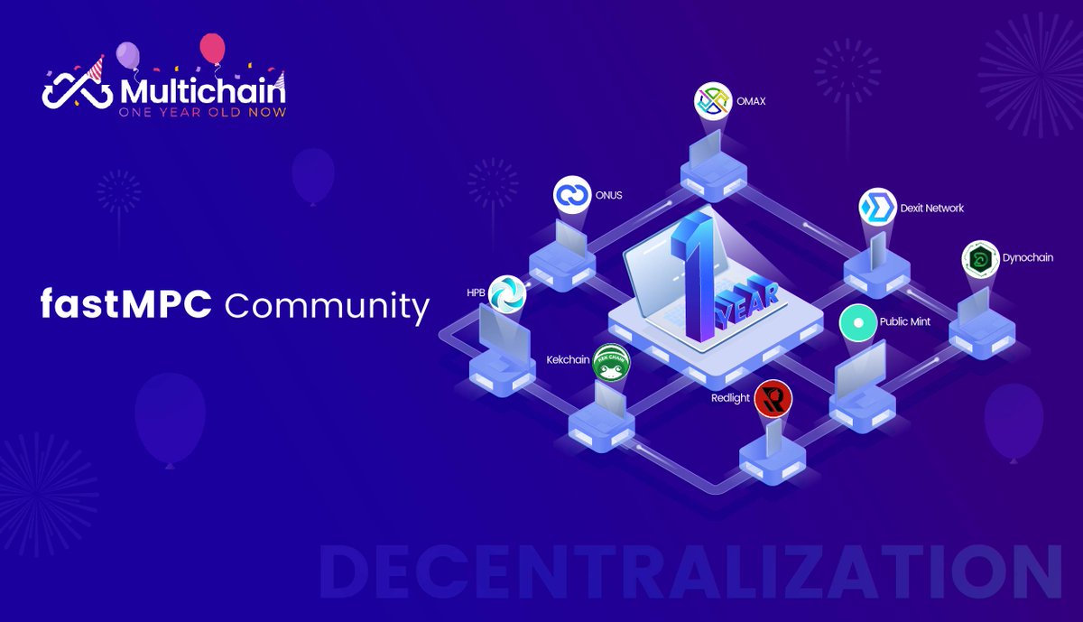 🎈#OneYearWithMultichain

The open #fastMPC network of Multichain gets more decentralized and secure!

💕Shout-out to <a href="/KekChain/">KekChain🐸</a> <a href="/PublicMint/">Public Mint</a> @dyno_chain  <a href="/redlight/">Redlight Network</a> @Dexit_Network <a href="/HPB_Global/">Hyperblox</a> <a href="/ONUSChain/">ONUS Chain</a> <a href="/OmaxToken/">OMAX</a> for being node operators to facilitate cross-chain interoperability!