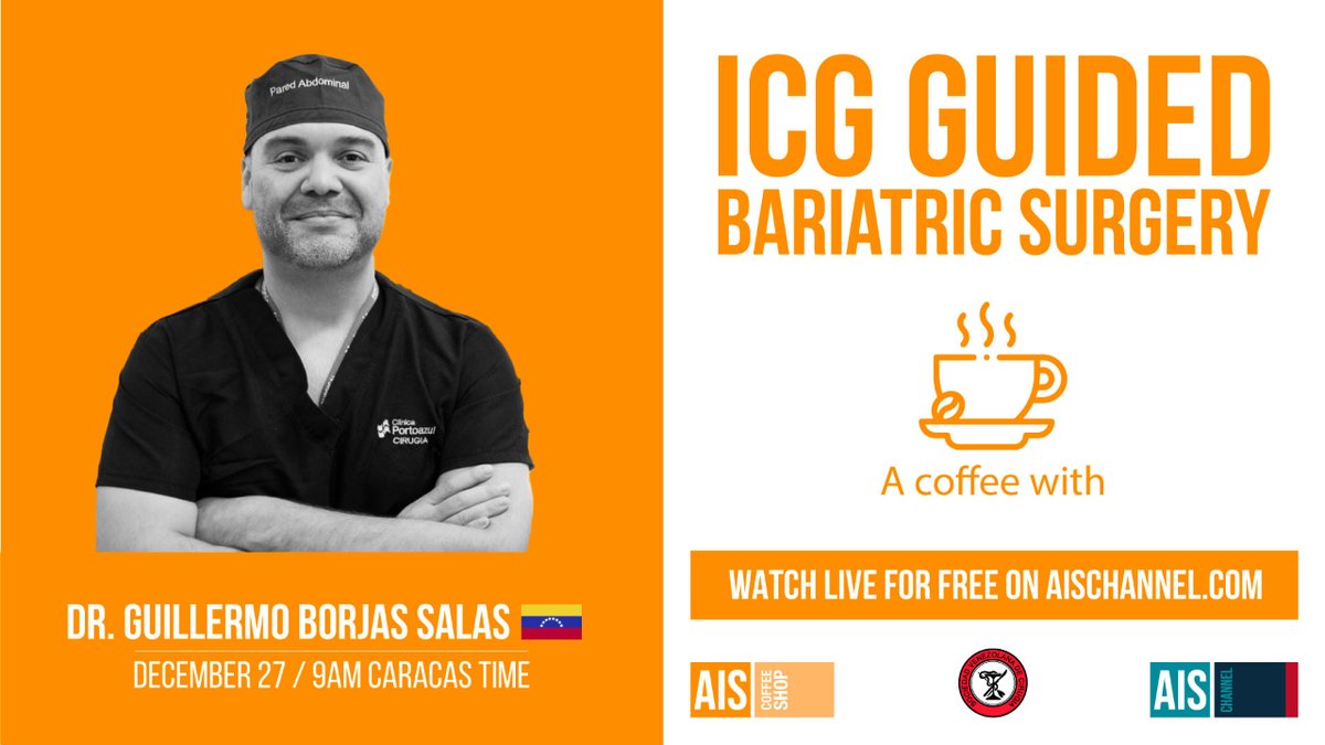 AISMedicalNet's tweet photo. TODAY📍Dec. 27, (9 am Caracas GMT-4)— Take a coffee break to chat with bariatric specialist @DrGBorjas! He's here to answer your questions and talk about his experience using ICG in bariatric surgery.
@grupomedicosp @acocib
Free🌐at: https://t.co/nUzQLPRn4f
#IfsoGlobal https://t.co/mKUfpV9oiV