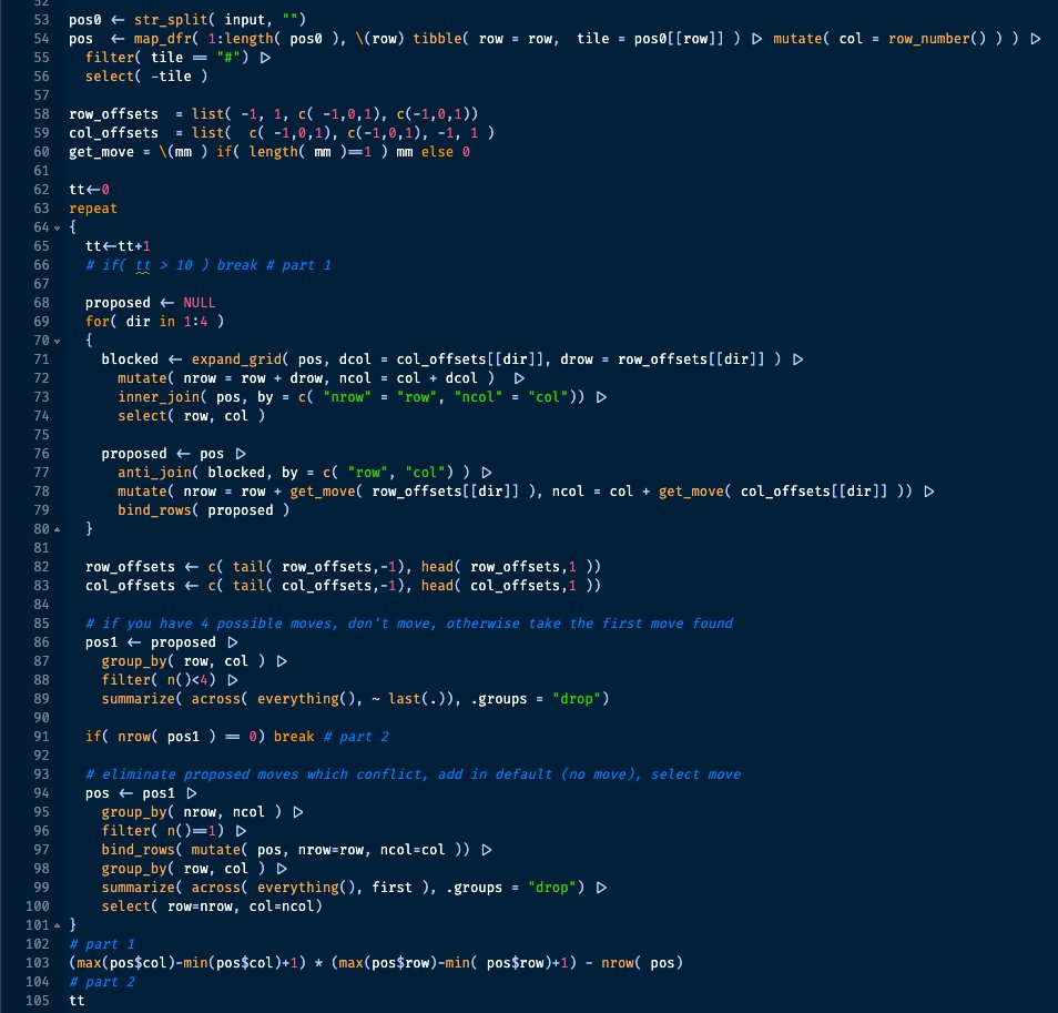 mccorvie's tweet image. #AdventOfCode #Adventofcode2022 #RStats Day 23, using dplyr