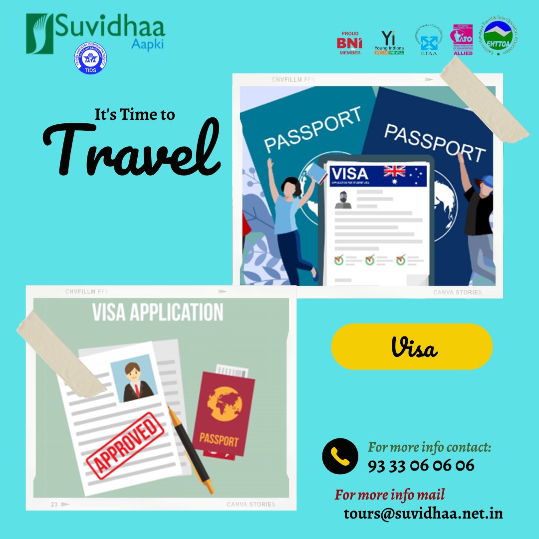 SuvidhaaAapki's tweet photo. Get VISA, to the country you are travelling to, in a seamless manner
#Visa #VisaApply #VisafromIndia #TouristVisafromIndia #TouristVisa #SuvidhaaAapki #travel #explore #vacation #IATAtidsTravelAgency https://t.co/oj7NynnMc8