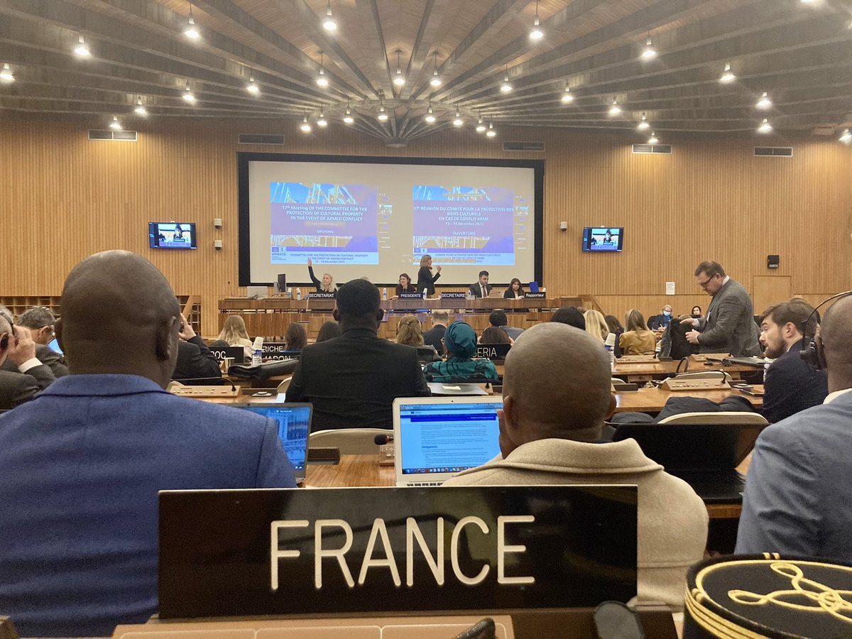At <a href="/UNESCO/">UNESCO 🏛️ #Education #Sciences #Culture 🇺🇳</a> 17th Meeting of the Committee for Protection of Cultural
Property in the Event of Armed Conflict representing France and advocating for a better military protection of cultural property and sharing our <a href="/armeedeterre/">Armée de Terre</a> experience ⚔️⛑️⛪️