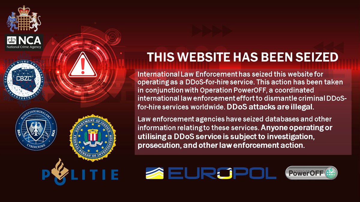 The sites, which enabled cyber criminals to execute Distributed Denial of Service (DDoS) attacks designed to overwhelm websites and force them offline, were taken down by the <a href="/FBI/">FBI</a>, following close collaboration with the NCA, <a href="/Politie/">Politie Nederland</a> and <a href="/Europol/">Europol</a>, under Operation PowerOFF.