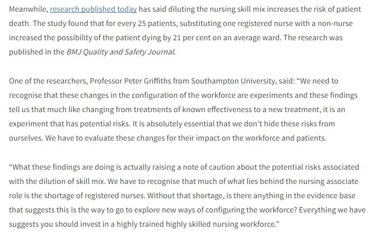 For every 25 patients, substituting 1 nurse with a non-nurse increases mortality by 21% on an average ward #NursesStrike