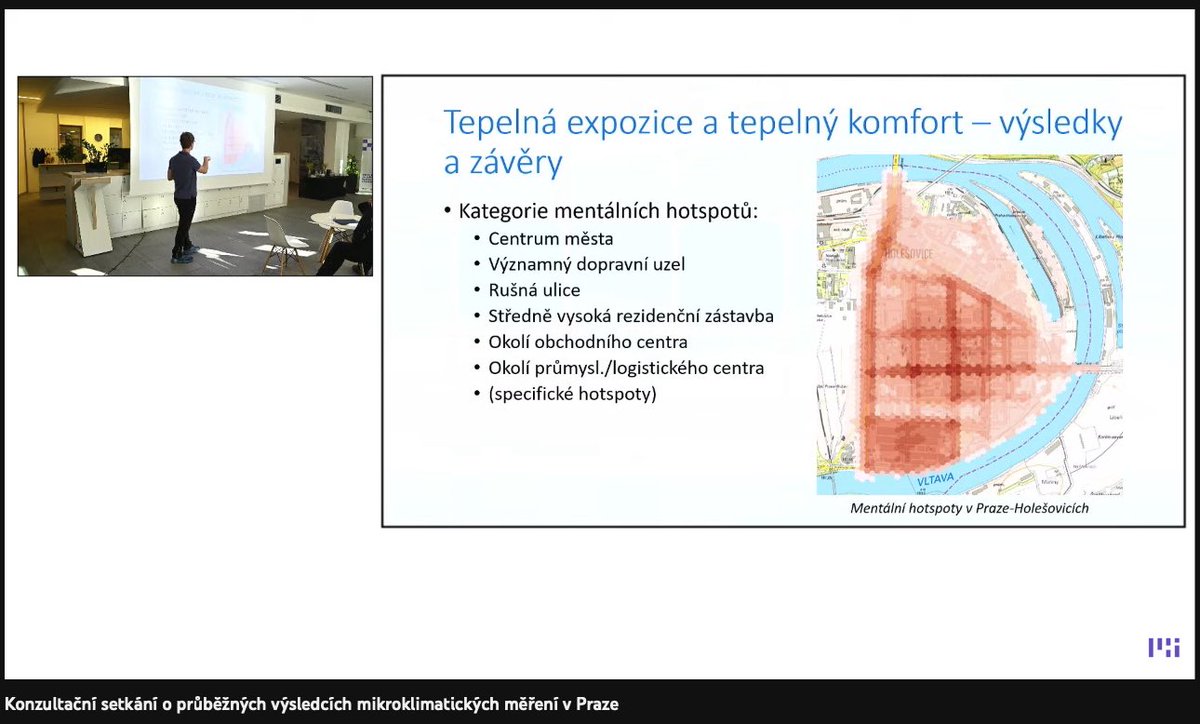 JirkaPanek's tweet image. Dr. Geletič z Ústavu informatiky AV ČR @Akademie_ved_CR prezentoval výsledky výzkumu, na kterém jsem se podílel s naším projektem #pocitovemapy - Měření a mapování tepelného komfortu v Praze-Holešovicích, paráda, díky! #participatorymapping