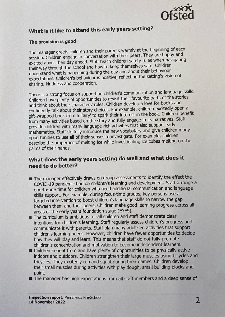 PerryfieldsS's tweet photo. We are delighted to share that we have been rated as Good in our recent Ofsted inspection.  Well done to all our wonderful staff and thank you for your hard work and dedication to our children and families. https://t.co/qtT2bqwOmv