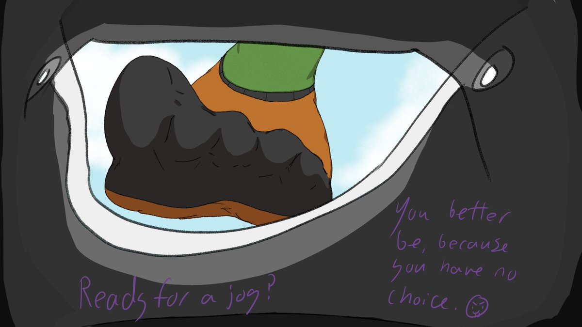 RespecDaSock's tweet photo. Zoe wanted to go jogging with you. Just not in the way you expected. 😓

Some practice actually drawing. 
"I really need to work a lot more on anatomy, faces, and poses" 
Still draws just feet. 🤷
#sizetwitter #giantess #feet https://t.co/ndUiJRkAFK