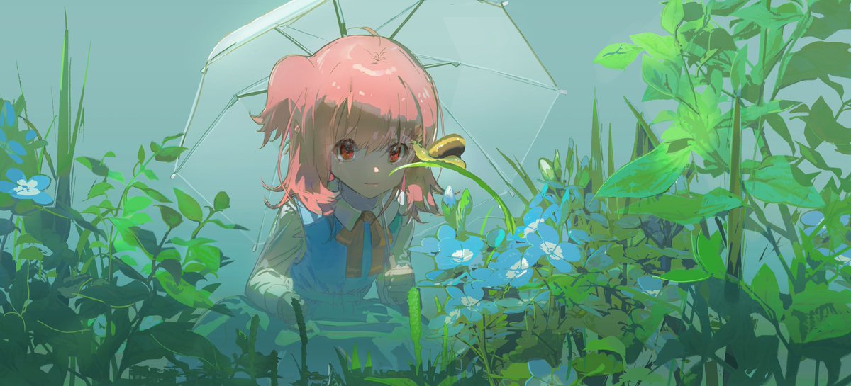 1girl flower solo field umbrella outdoors flower field  illustration images