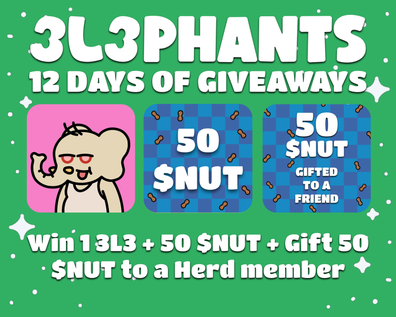 3L3NFT's tweet photo. 🚨 12 DAYS OF GIVEAWAYS #9 🚨

Day 6/Prize 1 wins this red eyed 3L3 + 50 $NUT!

If you win you must choose an 3L3 holder to receive a gift with you 🥜

To enter:
- Like &amp; RT
- Follow @3L3NFT
- Tag a Herd

Ends: 2 hours 👀

Notifications on ✅

#3L3Xmas https://t.co/O86tbcOGhZ