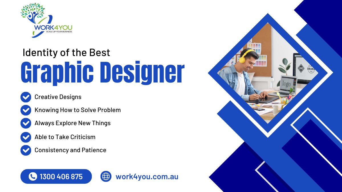✅ Identity of the Best Graphic Designer -

➡️ Creative Designs
➡️ Knowing How to Solve Problem
➡️ Always Explore New Things
➡️ Able to Take Criticism
➡️ Consistency and Patience

🔗 work4you.com.au/graphic-web-de…

📞 1300406875

#outsourcing #graphicdesign #creative #explore #newthings