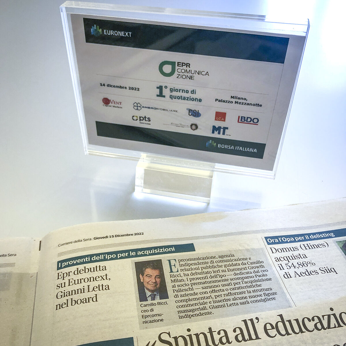 🔔30 anni di esperienza nella consulenza strategica e comunicazione, ora il debutto in piazza affari.

🤝Una grande sfida: “conciliare una consolidata visione relazionale con una più digitale e integrata”.

🗞️Il racconto del 1° giorno di quotazione sul 
<a href="/Corriere/">Corriere della Sera</a>. 

#GruppoEPR
