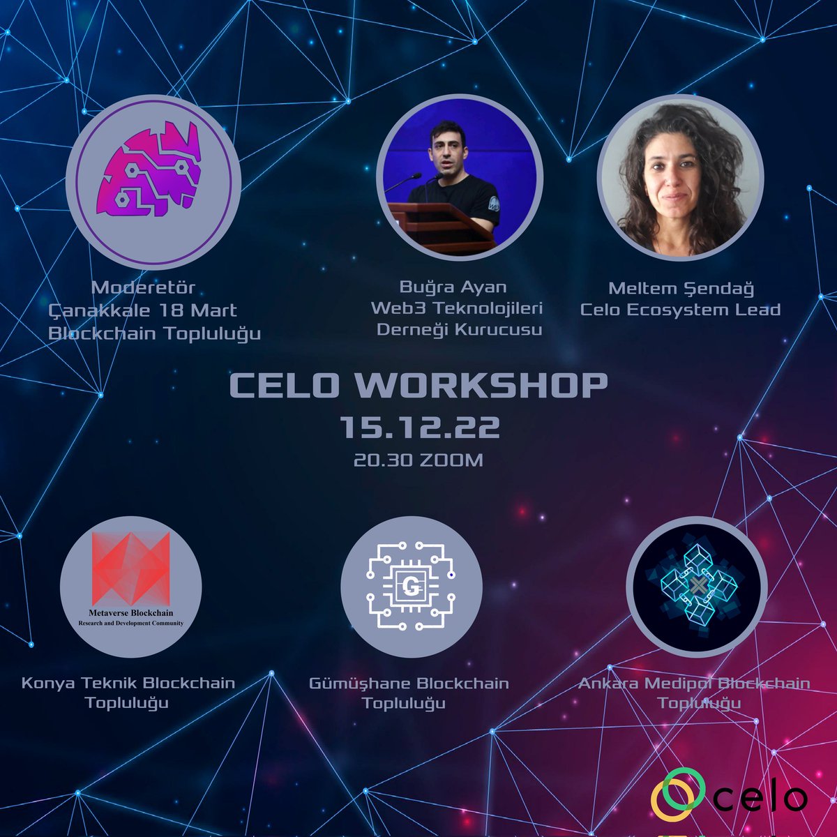 meblored's tweet photo. Bu akşam @bugraayan ve Meltem Şendağ'ın sunumu, @comuchain moderatörlüğünde gerçekleşek olan @meblored topluluğumuz ile birlikte @amublockchain @GU_Blockchain de katılacağı 'Celo Workshop' eğitimimize siz de davetlisinizz.
Bu akşam 20.30'da görüşmek üzere 👋🎉 https://t.co/QIri4gLeKh