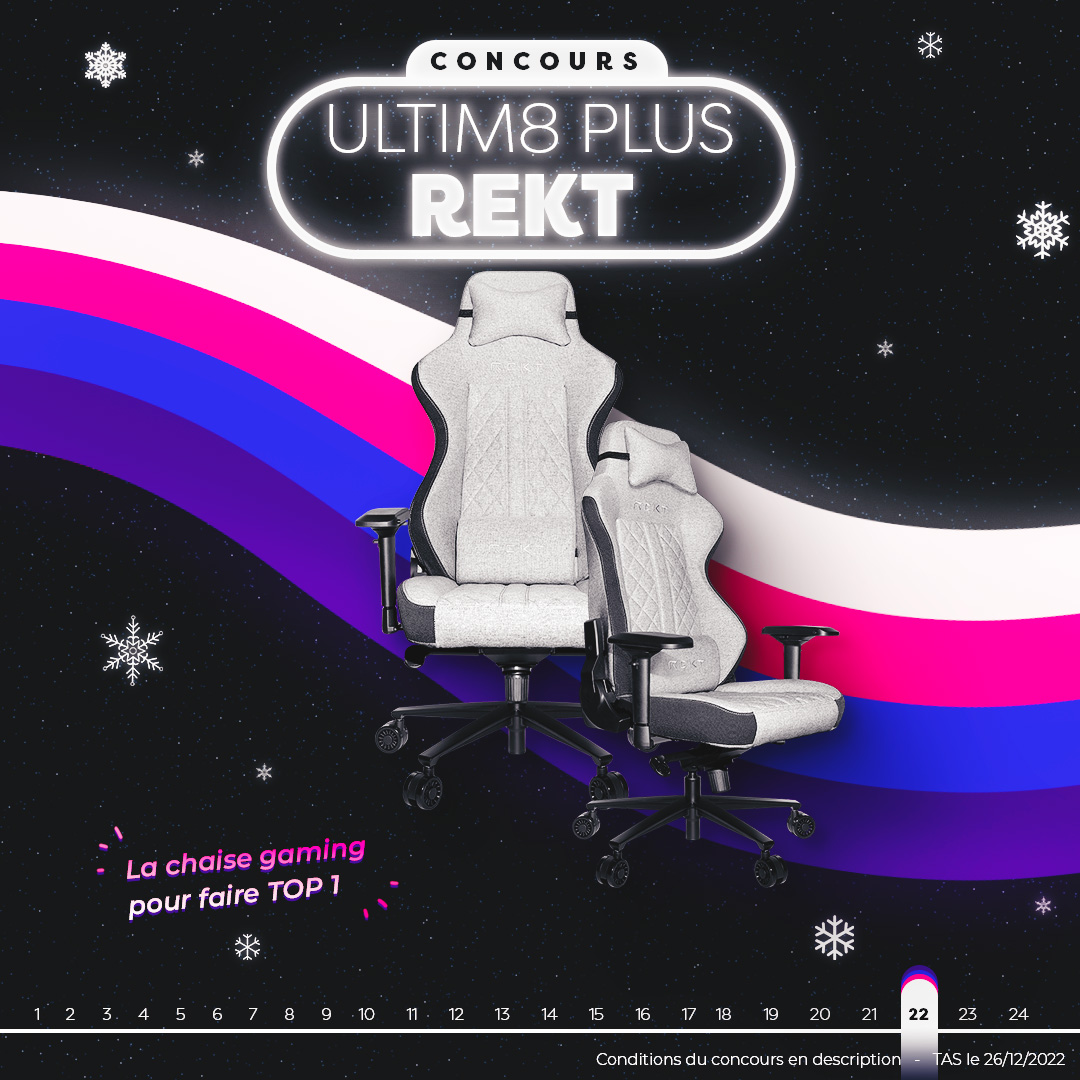 Frandroid's tweet image. #CONCOURS JOUR 22 🎄 
Gagnez une chaise gaming ULTIM8 PLUS Light grey REKT 🎁

Pour participer :
1️⃣ Tweet #FrandroidOffreMoi + ULTIM8 PLUS
2️⃣ RT + Like 
3️⃣ Follow @Frandroid + @REKTFrance