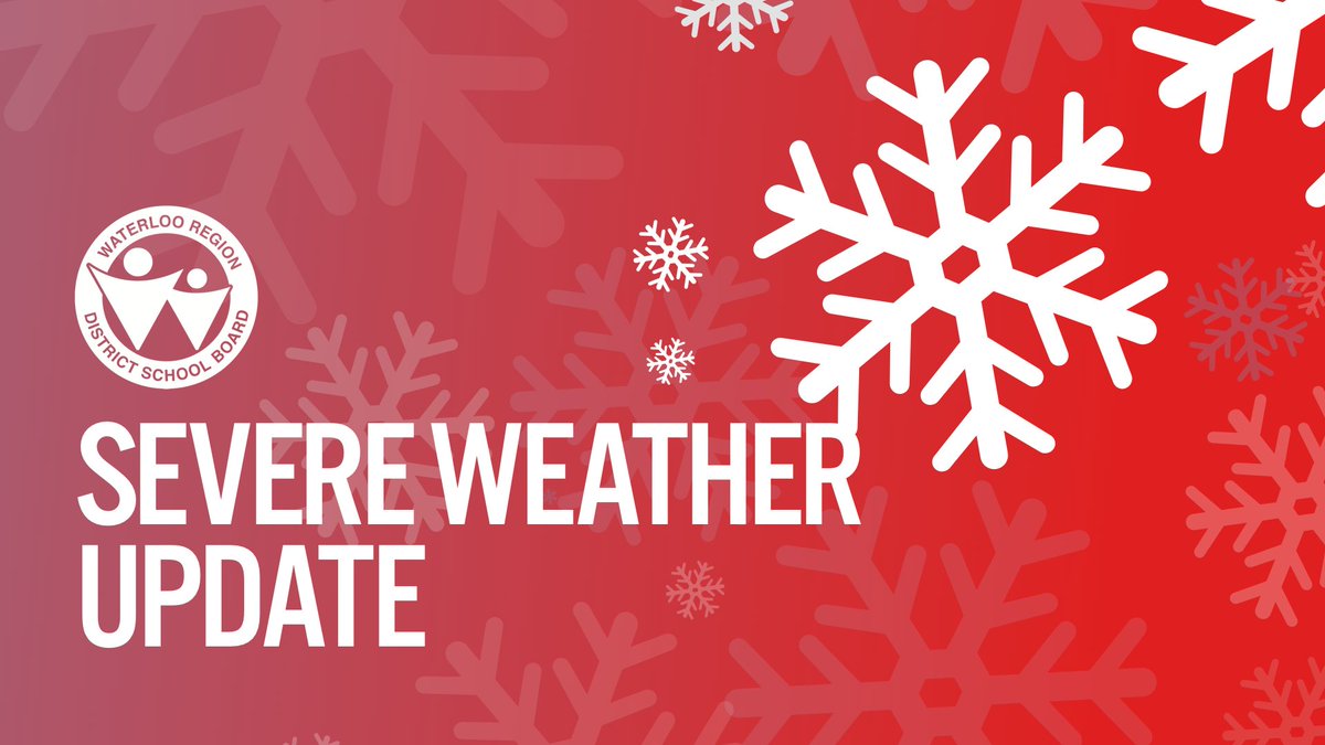 December 15: Due to the current weather conditions, all <a href="/STSWR/">STSWR</a> transportation is CANCELLED. All #WRDSB schools are OPEN. Extended Day Programs and Child Care Centres located in our schools are OPERATING.

<a href="/WCSSAA/">WCSSAA</a> games and competitions are cancelled today.