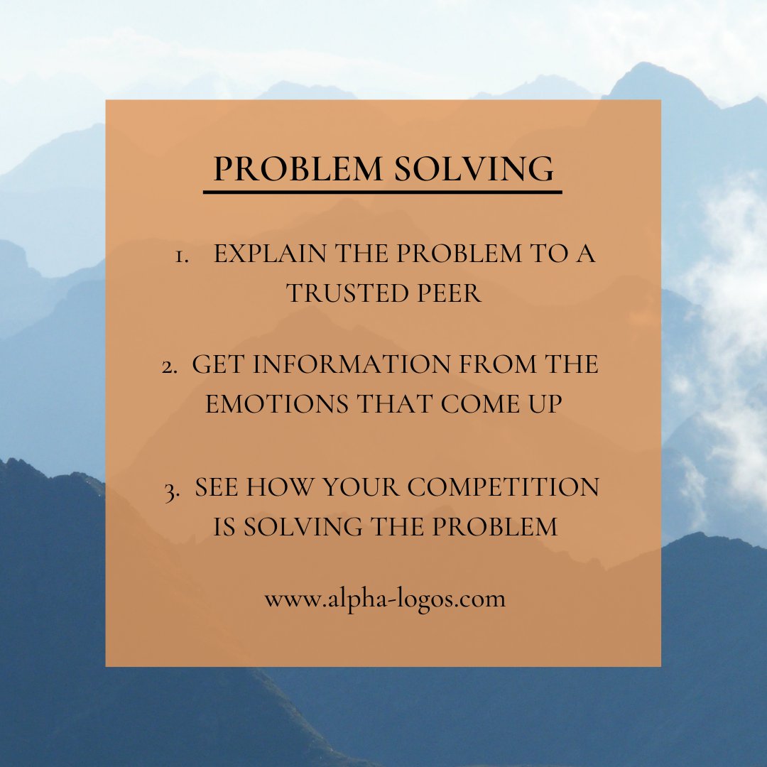 AlphaLogosCoach's tweet photo. Problem solving is integral to leadership. Expand your skills by:

🏔️ Explaining the problem to a trusted peer
🏔️ Getting information from your emotions
🏔️ Seeing how your competition is solving the problem

Any other problem solving methods you swear by?

#BeginwithMindset https://t.co/HntF4cin6G