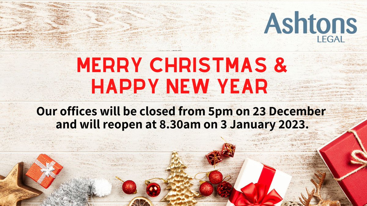 Please note that all of our offices will be closed from 5pm on 23 Dec 2022 &amp; will reopen at 8.30am on 3 Jan 2023. There will be contingency plans in place during this period if you require urgent legal help, simply call our switchboard on 0330 404 0741 #Christmas #OpeningHours
