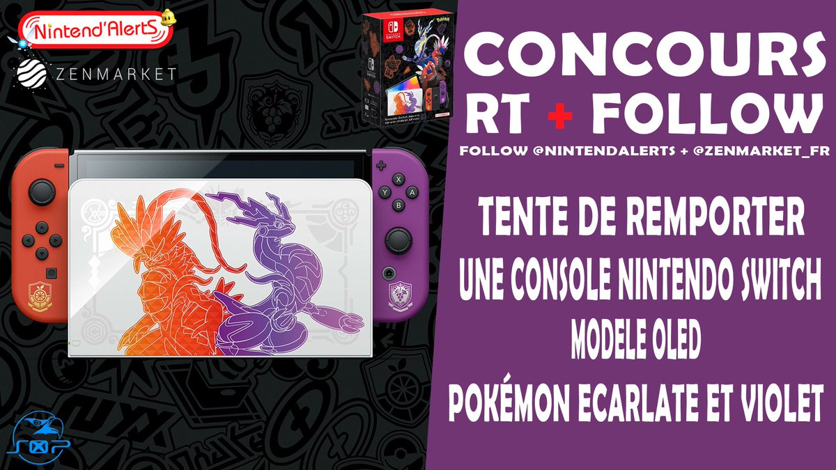 #CONCOURS 🎁on vous fait gagner la désormais rare Console Nintendo Switch #PokemonScarlet 
Pour participer :
➡️ Follow <a href="/nintendalerts/">Nintend'Alerts</a> et <a href="/zenmarket_fr/">ZenMarket France</a> 
➡️ RT ce tweet
➡️ @ un ami fan de Pokémon
Les meilleurs prix pour acheter la console ici ➡️ nintendalerts.com/console-ninten…
Fin le 15/01