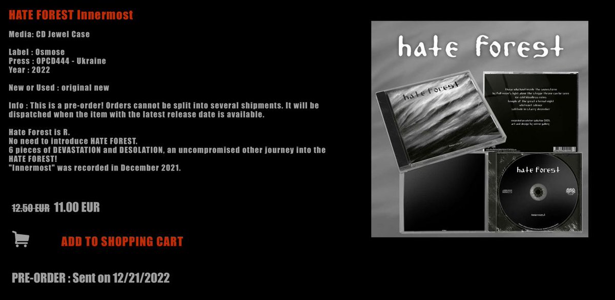 uablackmetal's tweet image. #HateForest new album is available for pre-order

👇

osmoseproductions.com/item/2/94903-1…