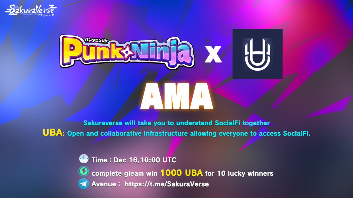 Sakuraverse_FUN's tweet photo. 🤩 We are happy to share that we will conduct an #AMA with @uba_en 
 
 on Dec,16th at 10:00 UTC‼️

🔗https://t.co/OL5OknIf9B
🎁$1000 UBA
 
Complete the Gleam tasks to unlock rewards: 
https://t.co/gxsCcmwEUV

🏆 Join us and be the winner🔥 https://t.co/XAInkYYxb6