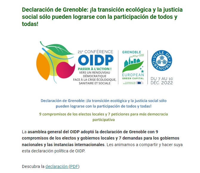 oidp_org's tweet photo. 📢Ya está disponible el último boletín de este año 🗞️

🔸Resultados de la Conferencia 2022
🔸Declaración de Grenoble
🔸🏆Premio del OIDP

🔗https://t.co/XcWTyf6Tna https://t.co/b4K4znW3HJ