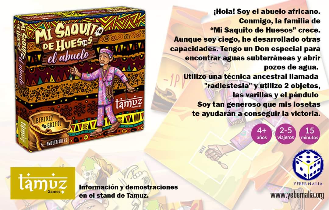 👳‍♂️ En #Yebernalia2022 seréis de los primeros en poder jugar a 'El abuelo', la esperada expansión del popular #MiSaquitoDeHuesos de <a href="/TamuzGames/">Tamuz Games</a> ¡Diversión entre losetas para nuestros jugones más jóvenes!
👉 yebernalia.org/actividades/
#juegos #evento #eventosolidario #Valdeluz #Yebes