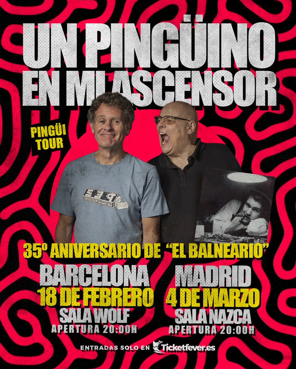 unpinguino's tweet photo. En 2023 celebramos 35 años de El balneario. Empezamos con dos conciertos en los que tocaremos el disco completo: el 18 de febrero en la Sala Wolf de Barcelona https://t.co/mMbXPjYSu8 y el 4 de marzo en la sala @NazcaConciertos de Madrid https://t.co/BzeAyEdxOC https://t.co/Zf3L8oW6f4