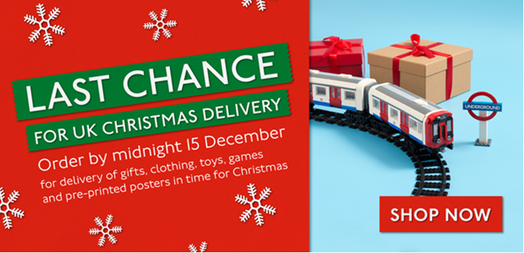 Last chance to buy gifts from <a href="/ltmuseumshop/">London Transport Museum Shop</a> and get them delivered in time for Christmas! Order today before midnight 🎁 ltmuseumshop.co.uk/christmas-gifts