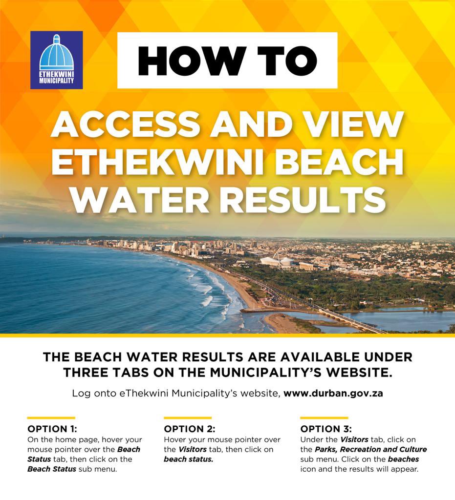 METROFMSA's tweet photo. How to access and view eThekwini beach water results.Woz’ eDurban
#VisitDurban #DurbanSummer @dbntourism https://t.co/rLtYQg7zyI