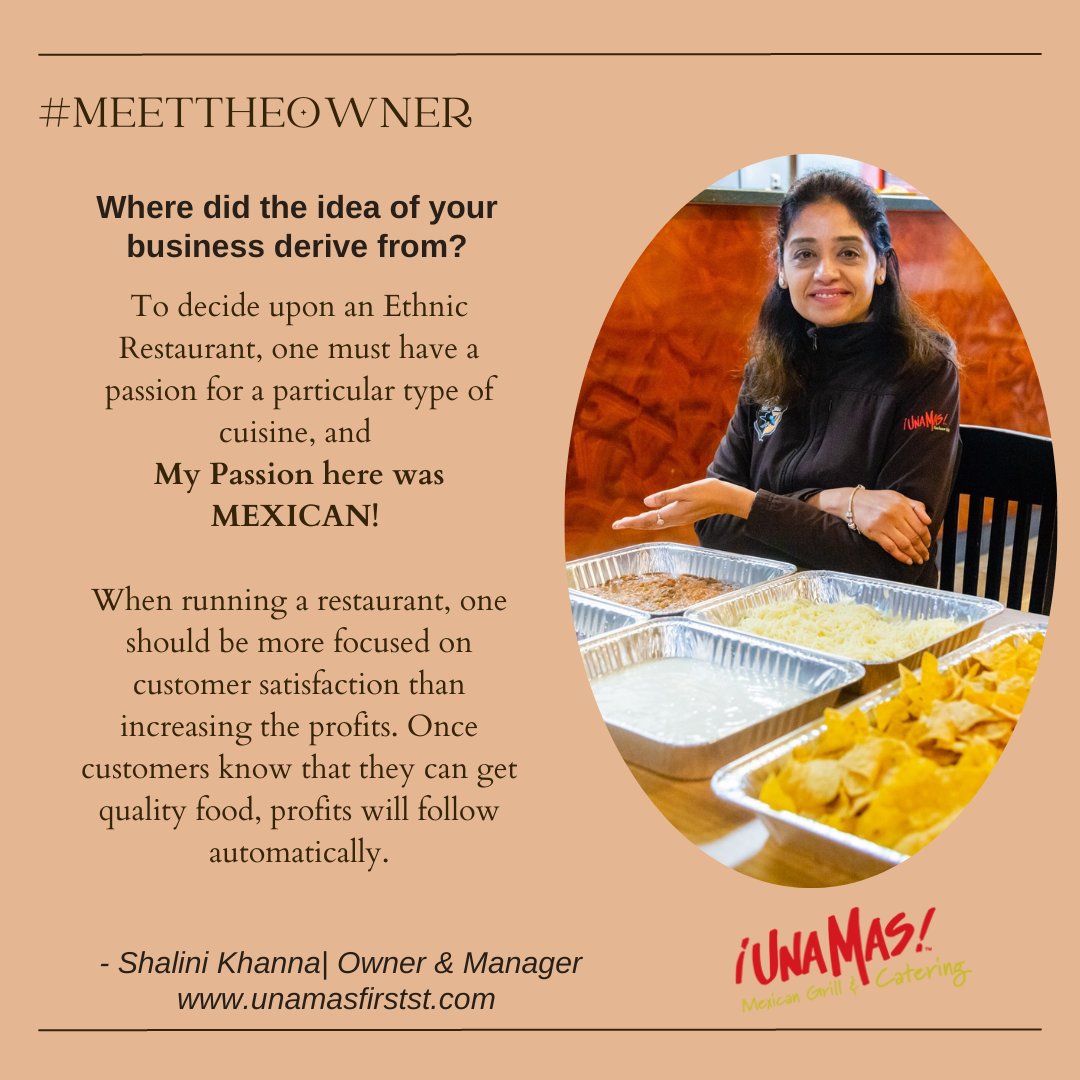 UnamasfirstSt's tweet photo. One must have a passion for a particular type of cuisine, My Passion here was MEXICAN. Back then, I thought there was a lack of fresh Mexican Quick Service Restaurants, Therefore, Una Mas Mexican Grill!
#wonderfulwednesday #wishfulwednesday #meettheowner #foodpreneur #sanjoseca https://t.co/zh7hWRDqyL