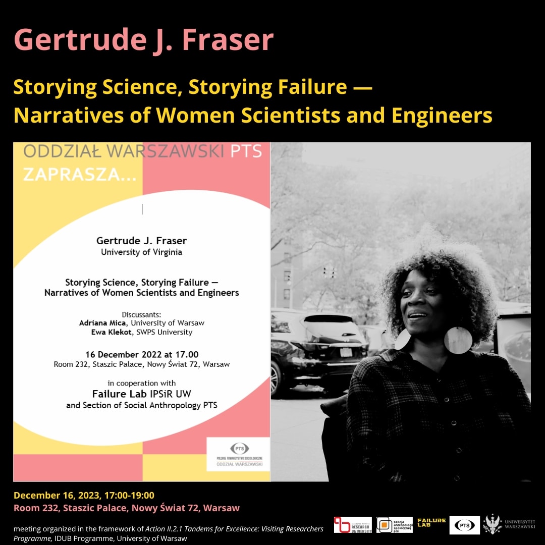 pawlak_mikolaj's tweet photo. Jutro (16 grudnia) godz. 17:00

Gertrude Fraser (@UVA) wygłosi referat "Storying Science, Storying Failure - Narratives of Women Scientists and Engineers"

komentarz
@Adi_Mica #FailureLab
Ewa Klekot SWPS

Pałac Staszica, sala 232
Polskie Towarzystwo Socjologiczne
@UniWarszawski https://t.co/snUq4RWyJ0