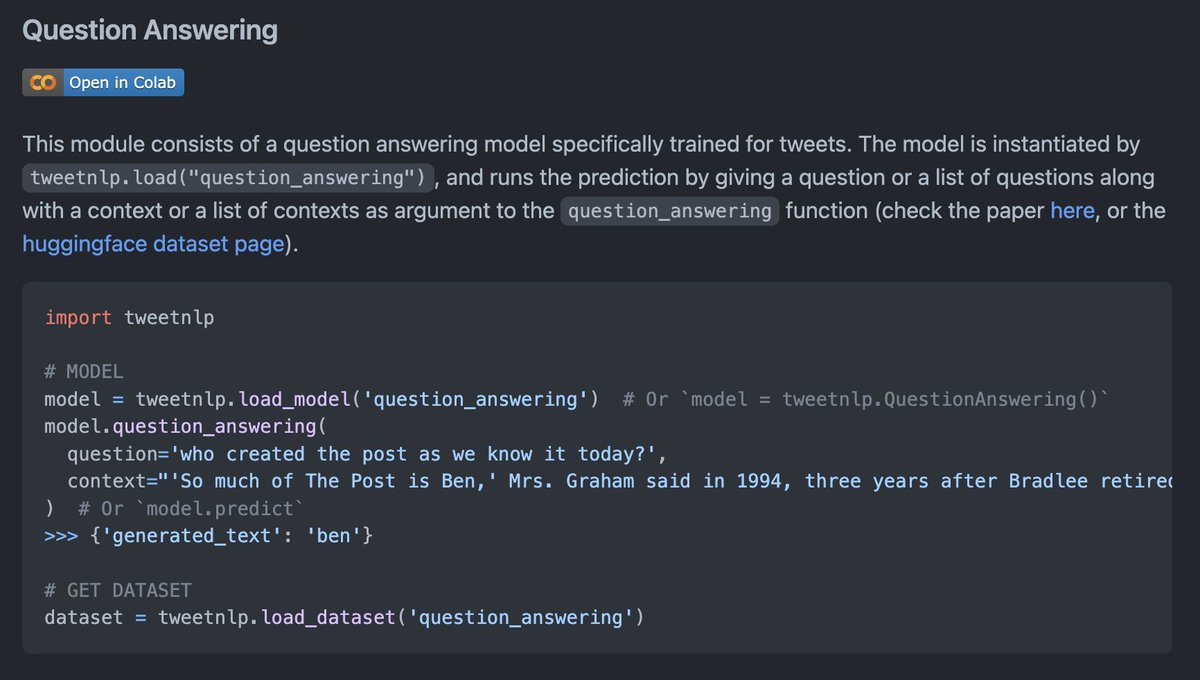 asahiushio's tweet photo. Twitter question answering &amp; question answer generation are supported by tweetnlp now! We are actively expanding the scope of tweetnlp, so let us know  any missing NLP tasks/datasets on Twitter!
#NLProc @Cardiff_NLP 
Repo: https://t.co/jgU47HgqUG
HP: https://t.co/Q2Ky0rUjFF https://t.co/e76F0u6yRk