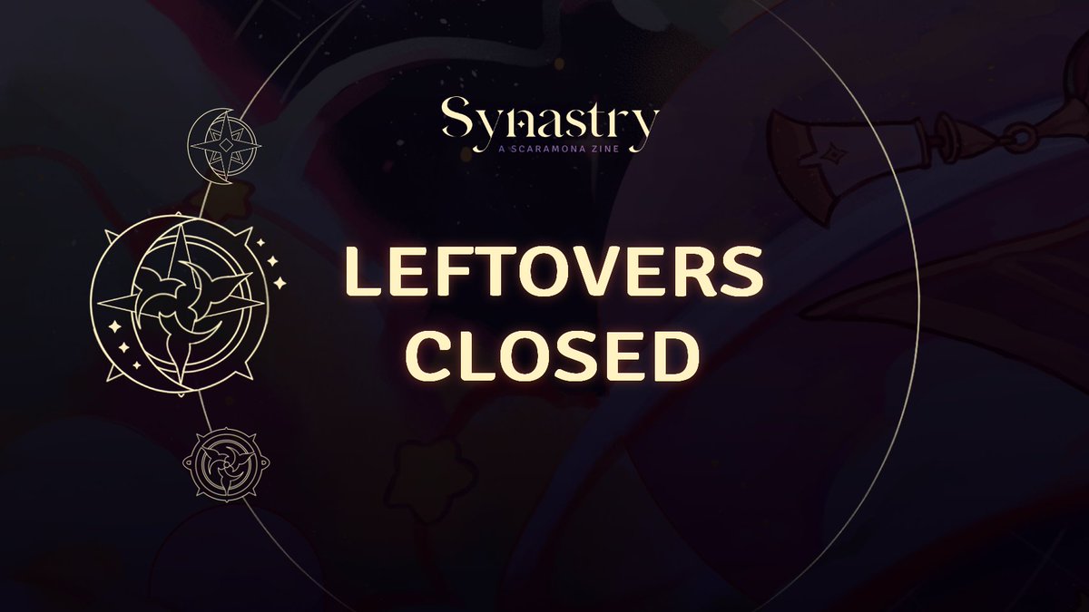 scaramonazine's tweet photo. 🌟LEFTOVER SALES OFFICIALLY CLOSED!🌟
Leftovers sales for Scaramona zine are officially closed! Please stay tuned and keep an eye out on our social media for shipping updates soon! Thank you for your amazing support thus far✨ https://t.co/aBi9paIvnp