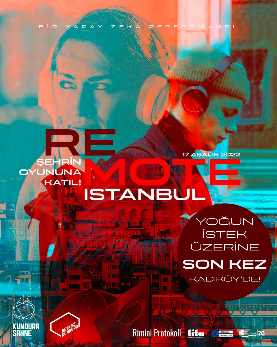 Kundura Sahne’nin biletleri kısa sürede tükenen performansı Remote İstanbul, özel istek üzerine son kez, 17 Aralık Cumartesi günü Kadıköy'de. 
Remote İstanbul, katılımcıları bir oyuna dahil ediyor ve bir yapay zekânın komutları eşliğinde Kadıköy’de bir yolculuğa çıkarıyor.