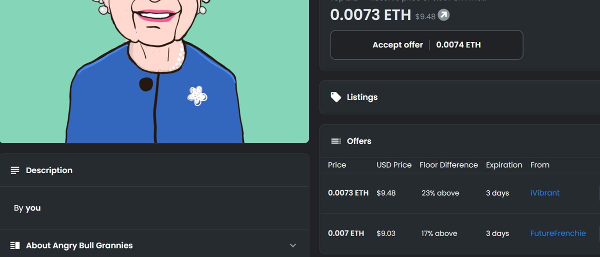 Less than 4 hours left and @iVibrant_NFT came up with a new bid! 😍😍😍 Thank you so much, Rachel!!
1. @iVibrant_NFT - 0.0073
2. <a href="/FrenchieFuture/">Frenchies MetaZoo</a> - 0.007